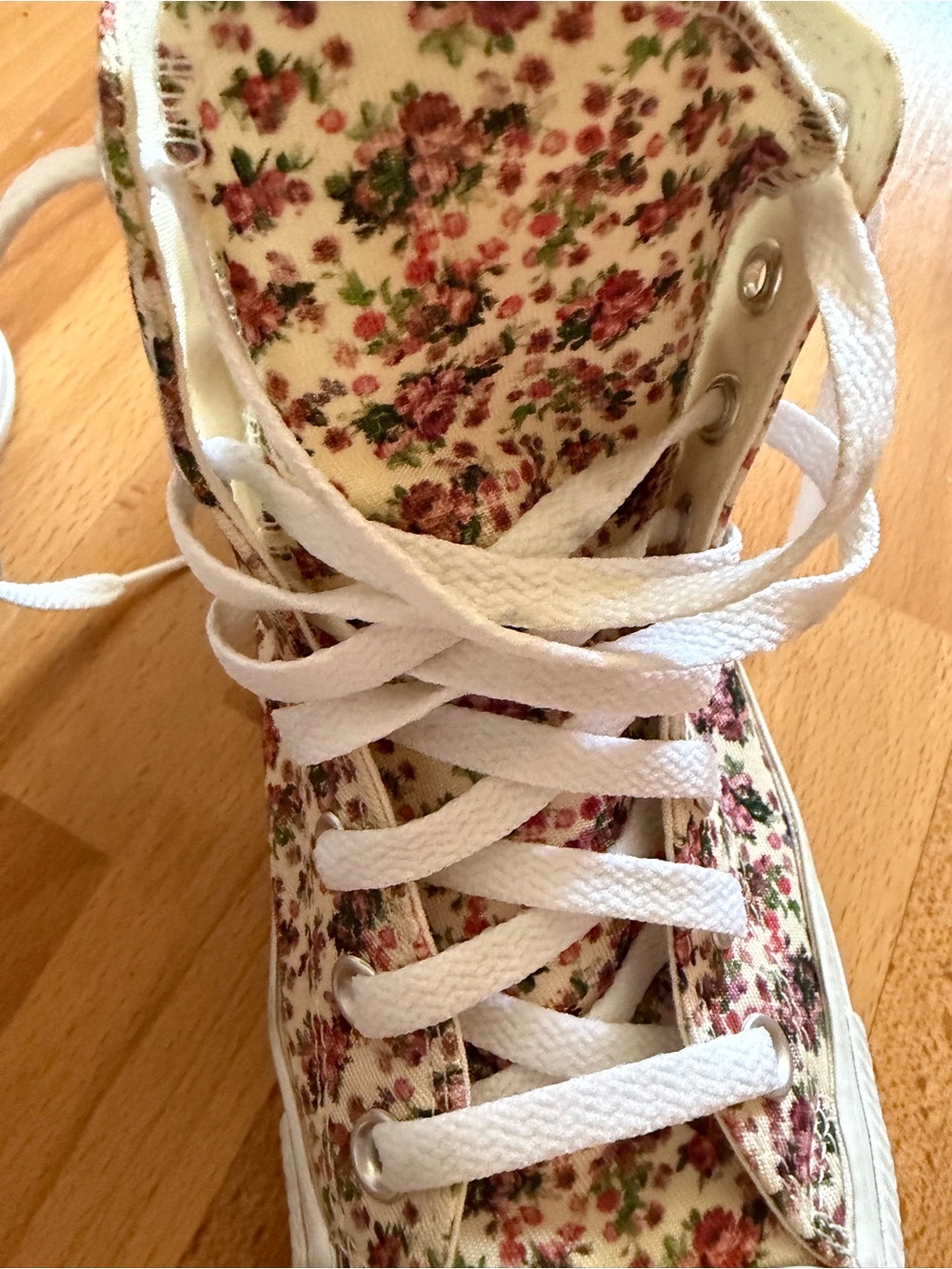 Converse Floral High-Top Sneakers in Cream and Pink